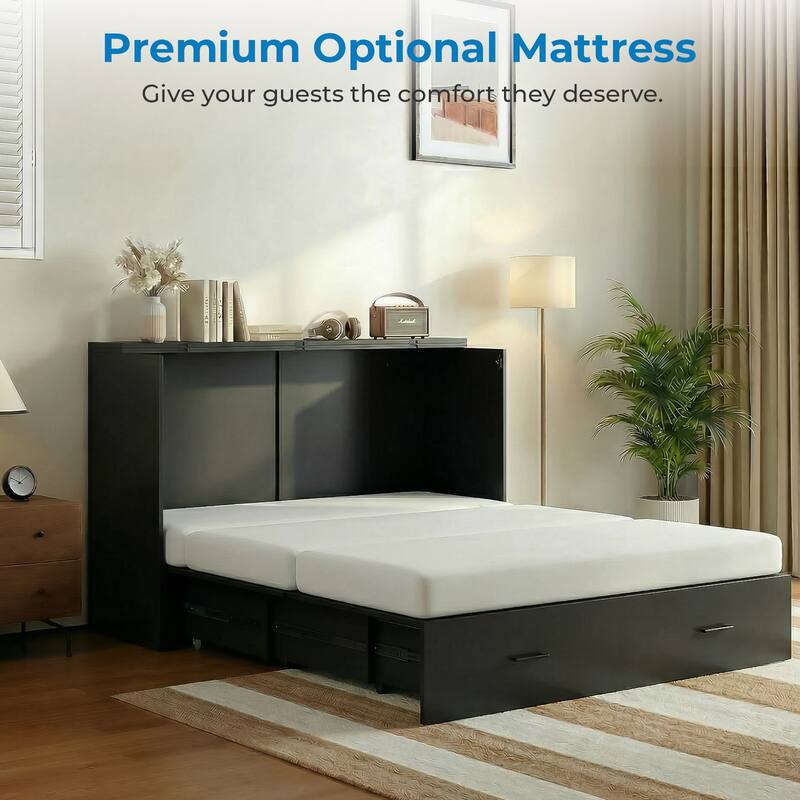 Mixoy Smart RGB LED Murphy Bed,Space Saving Cabinet Bed with Storage