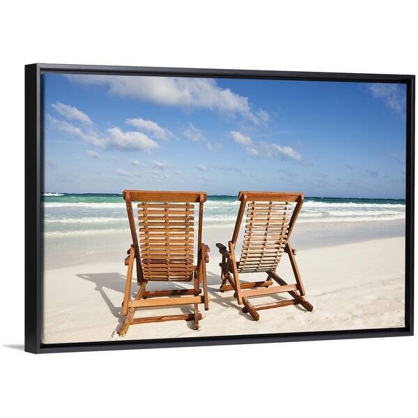 Beach Chairs In The Sand Black Float Frame Canvas Art Beach Chairs In The Sand Black