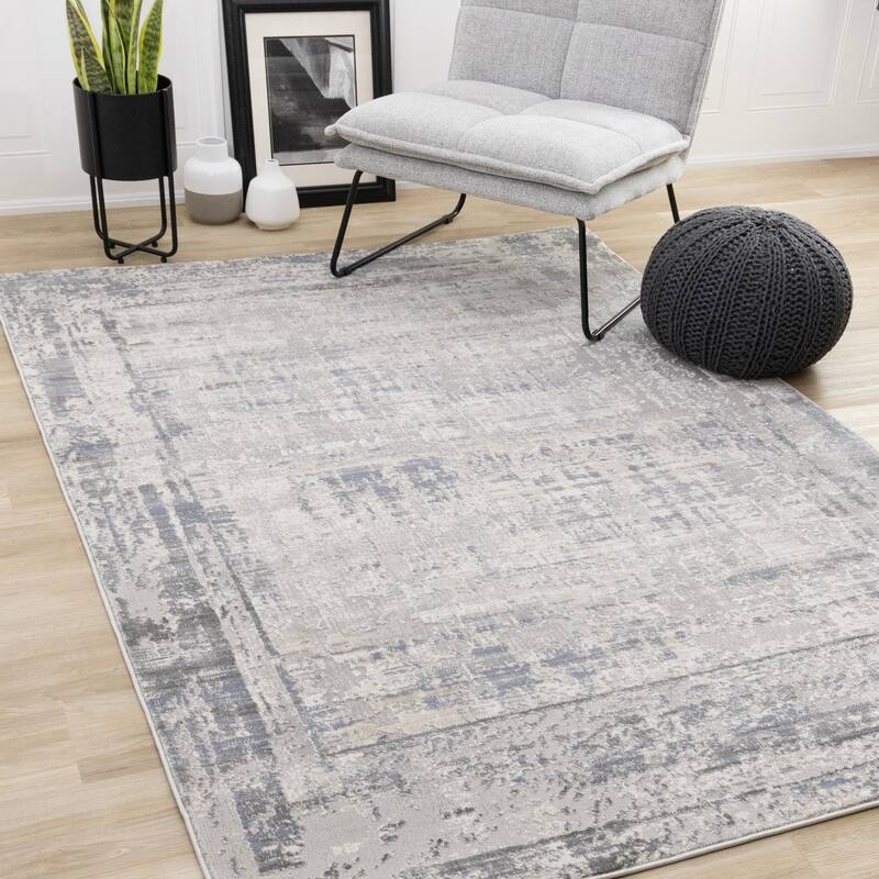 London Collection - Distressed Blue White Border Area Rug