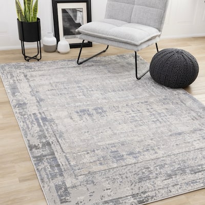 London Collection - Distressed Blue White Border Area Rug