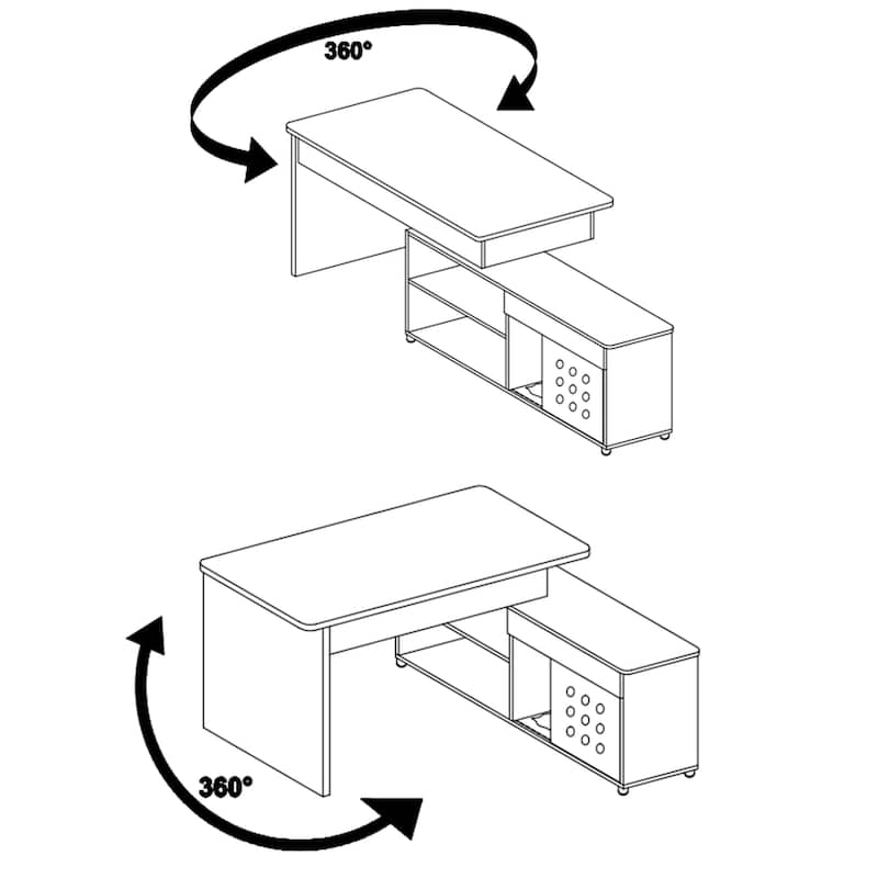 Adjustable L-Shaped Executive Desk, Wood Corner Computer Desk Gaming Desk with Storage Cabinet, Writing Desk for Home Office