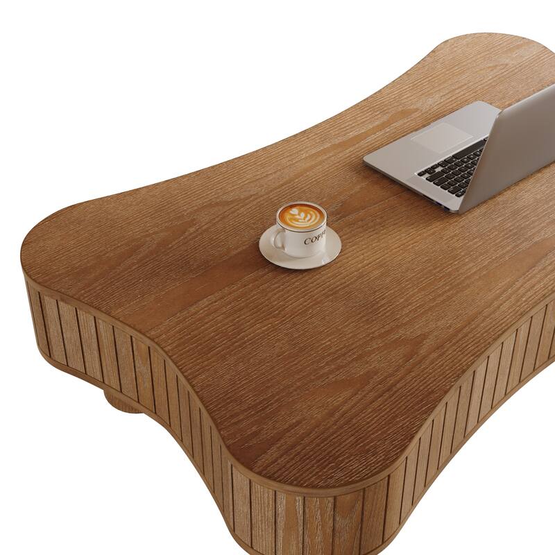 Lift Top Coffee Table with Hidden Storage, Hydraulic Rising Center Table, Fluted Panel Sofa Table with Rounded Corners