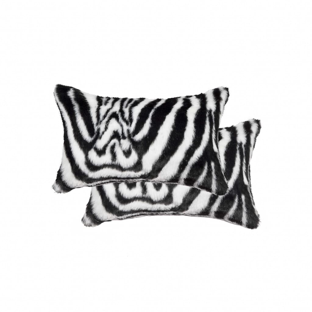 12" x 20" x 5" Denton Zebra Black and White Faux Pillow 2 Pack