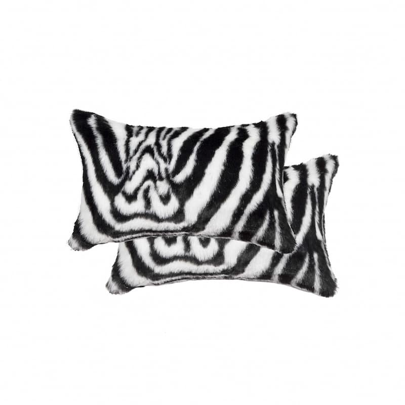 HomeRoots Set of Two 12" X 20" Black and White Faux Fur Throw Pillow