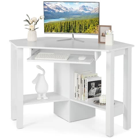 Costway Wooden Corner Desk With Drawer Computer PC Table Study Office