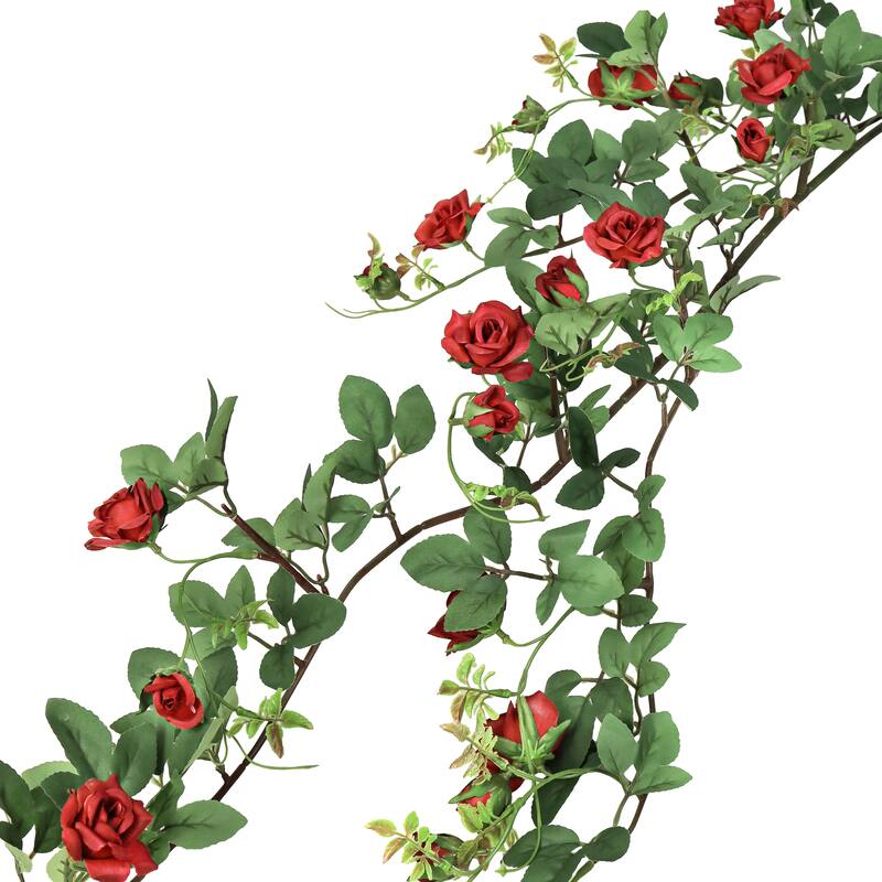 Red Artificial Tea Rose Flower Stem Hanging Spray 48in - 48" L x 7" W x 5" DP