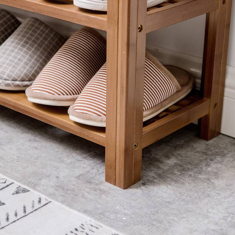 3-Tier Bamboo Shoe Rack Bench, Shoe Storage Organizer, Entryway Bench