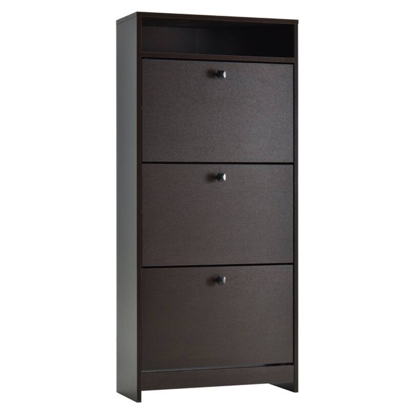 Espresso 3-Tier Shoe Cabinet with Upturning Drawers and Top Storage Shelf for Daily Use - 23.5" L x 9.5" W x 52" H