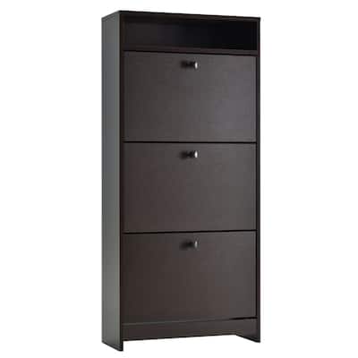 Espresso 3-Tier Shoe Cabinet with Upturning Drawers and Top Storage Shelf for Daily Use - 23.5" L x 9.5" W x 52" H