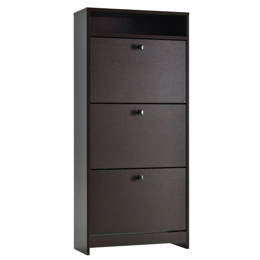Espresso 3-Tier Shoe Cabinet with Upturning Drawers and Top Storage Shelf for Daily Use - 23.5" L x 9.5" W x 52" H
