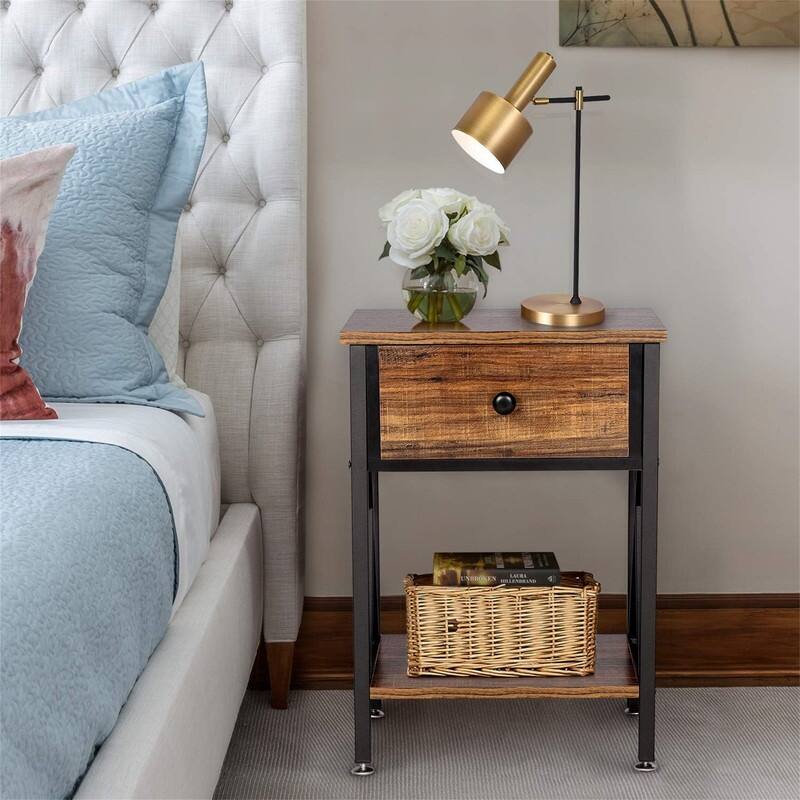 Nightstands Set of 2 Modern Bedside End Tables Dark Black