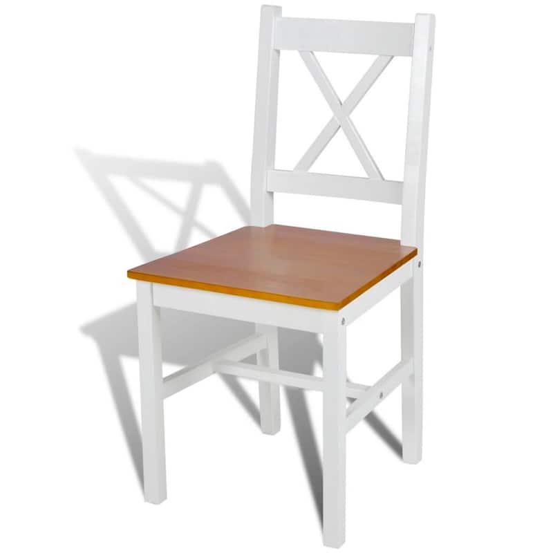 Lipa Dining Side Set of 6, X Back Design, White, Brown Pine Wood