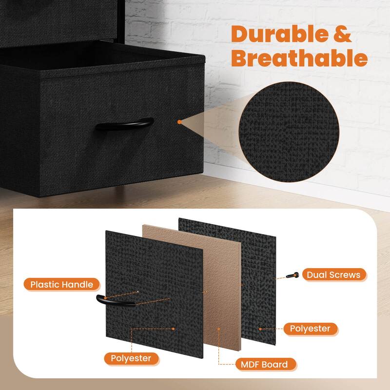 2-Drawer Dresser Chest, Small Fabric Nightstand with Wooden Top and Adjustable Feet,18x20 inch