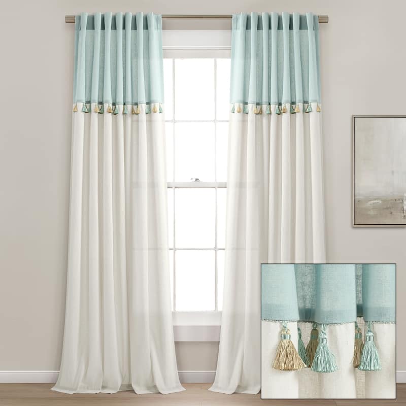 Lush Decor Boho Faux Linen Tassel Color Block Window Curtain Panel