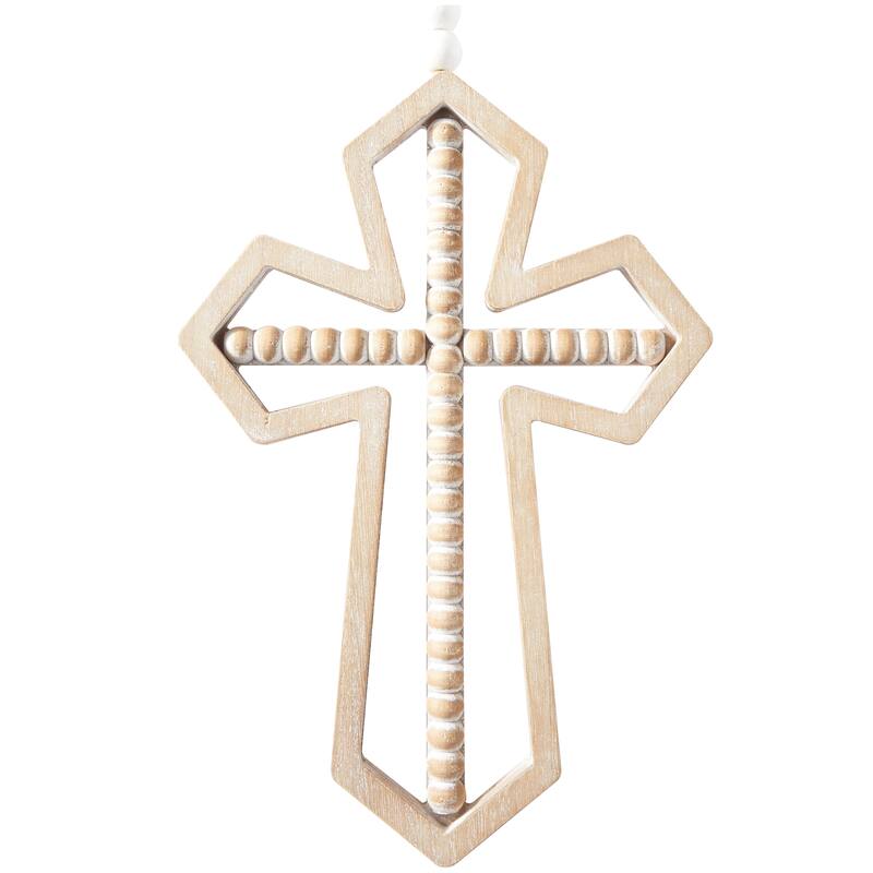 Light Brown Wood Carved Beaded Crosses Cross Home Wall Decor with Rope Hanger (Set of 3)