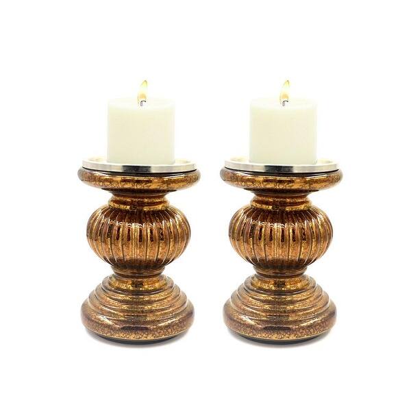 S 2 Lit Candle Holder Pedestals 9 Height Handmade Festive Ribbed Mercury Glass Pillar Candle Stand Holder With Led Lights Overstock 25767540