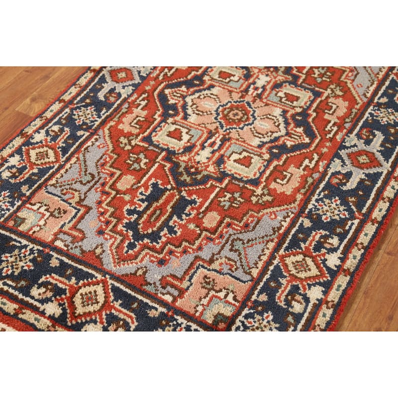 Hand Knotted Oriental 100% Wool Carpet Traditional Medallion Oranges & Rust Heriz (serapi) Area Rug - 4' 11'' X 3' 0''