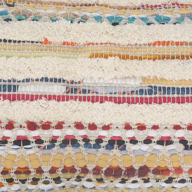 HomeRoots 14" X 36" Off-White Red Blue Orange And Green 100% Cotton Striped Zippered Pillow