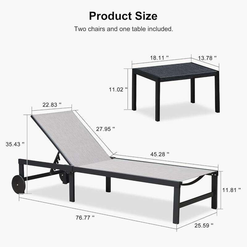 PURPLE LEAF Outdoor Tanning Lounge Chair Set with Face Hole Adjustable Reclining Chairs