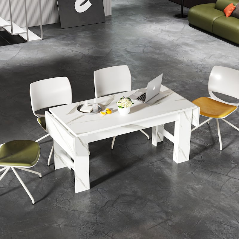Modern Expandable Coffee Table with Foldable Sides Minimalist Wood Design for Living Room or Bedroom