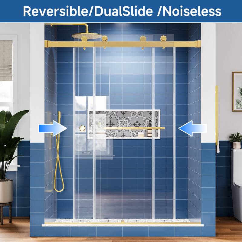 59 in. W x 72 in. H Sliding Frameless Shower Door with Tempered Glass - 59" x 72"