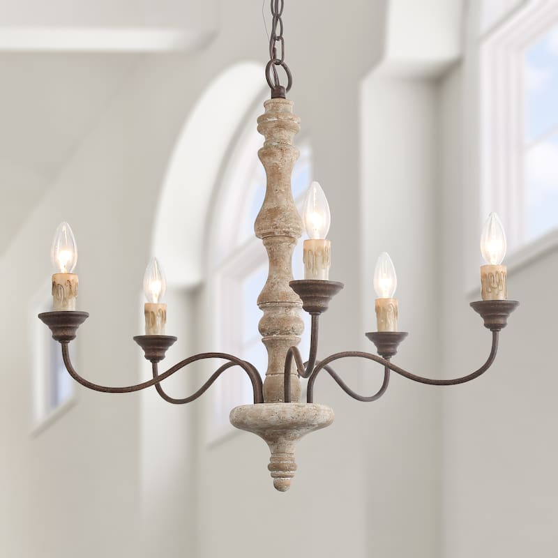 Modern Farmhouse 5-Light Wood Chandelier French Country Ceiling Light for Dining Room