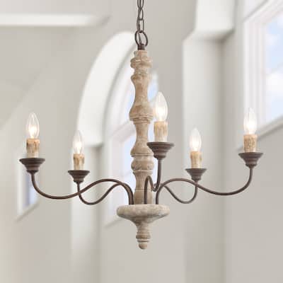 Modern Farmhouse 5-Light Wood Chandelier French Country Ceiling Light for Dining Room