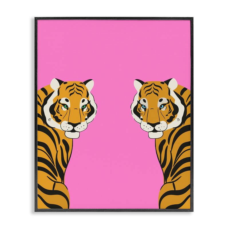 Stupell Bold Mirrored Tigers on Pink Framed Giclee Art Design By House of Lulu - 24 x 30 - Black