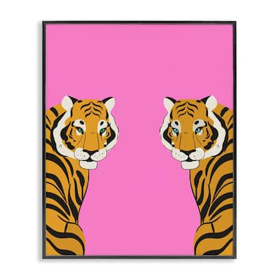 Stupell Bold Mirrored Tigers on Pink Framed Giclee Art Design By House of Lulu
