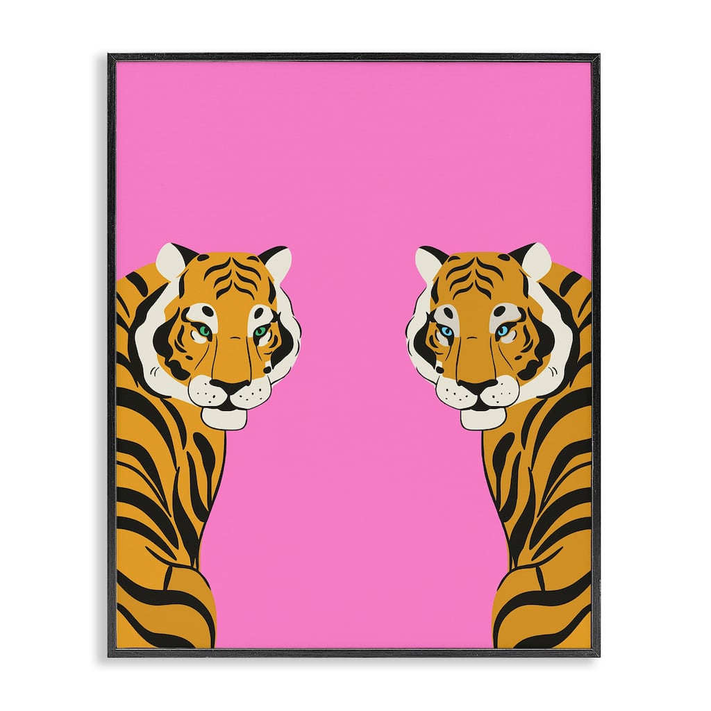 Stupell Bold Mirrored Tigers on Pink Framed Giclee Art Design By House of Lulu