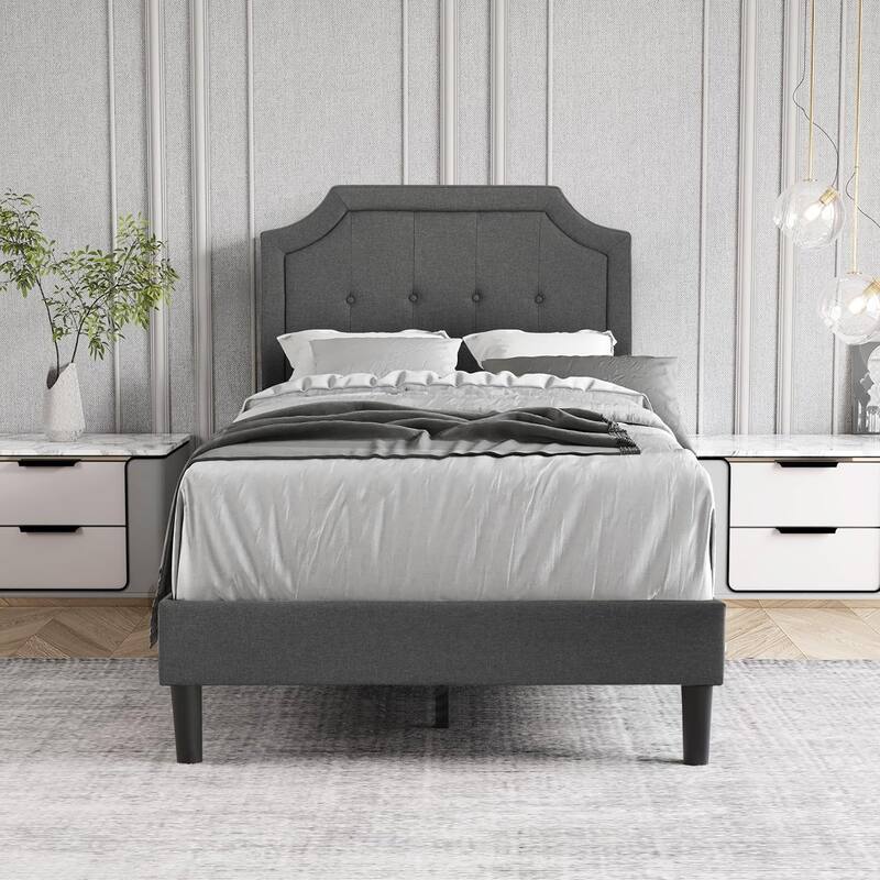 VECELO Upholstered Platform Bed Frame with Adjustable Headboard