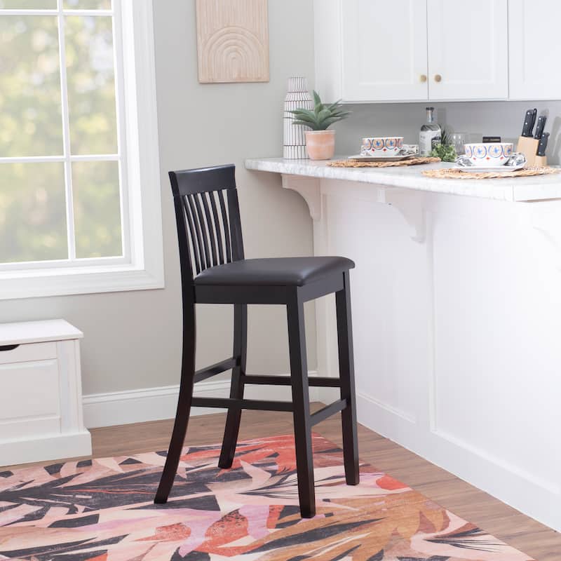 Piedmont Black 31-Inch Slat Back Bar Stool with Faux Leather Cushion - Black