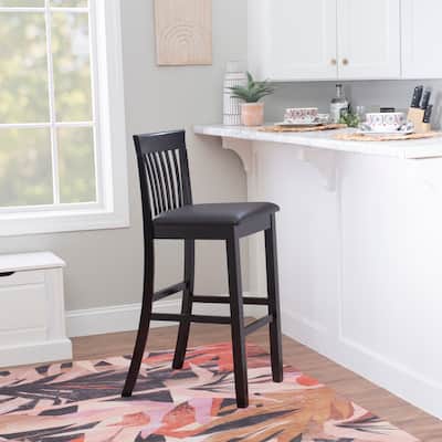 Piedmont Black 31-Inch Slat Back Bar Stool with Faux Leather Cushion