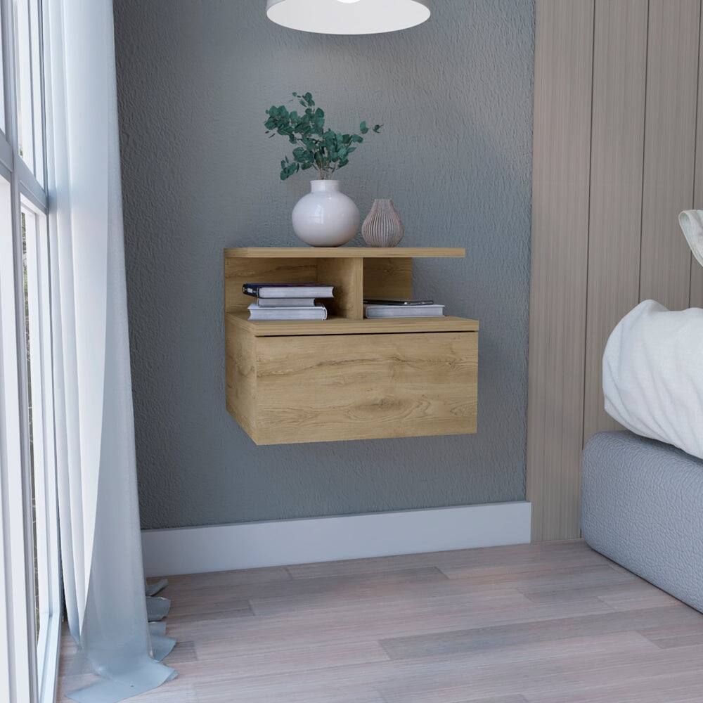 Modern easy-to install bedside Nightstand,Wall Mounted with Single Drawer and 2-Tier Shelf,for Bedroom,Closet,Entryway