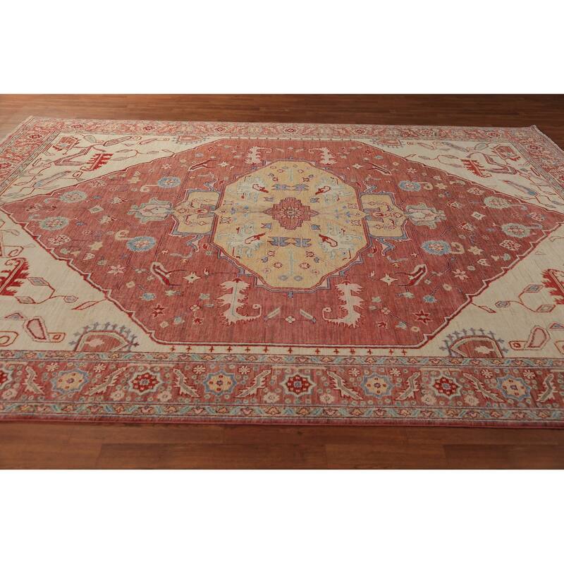 Orange Vegetable Dye Heriz Serapi Oriental Rug Handmade Wool Carpet - 8'10"x 11'9"