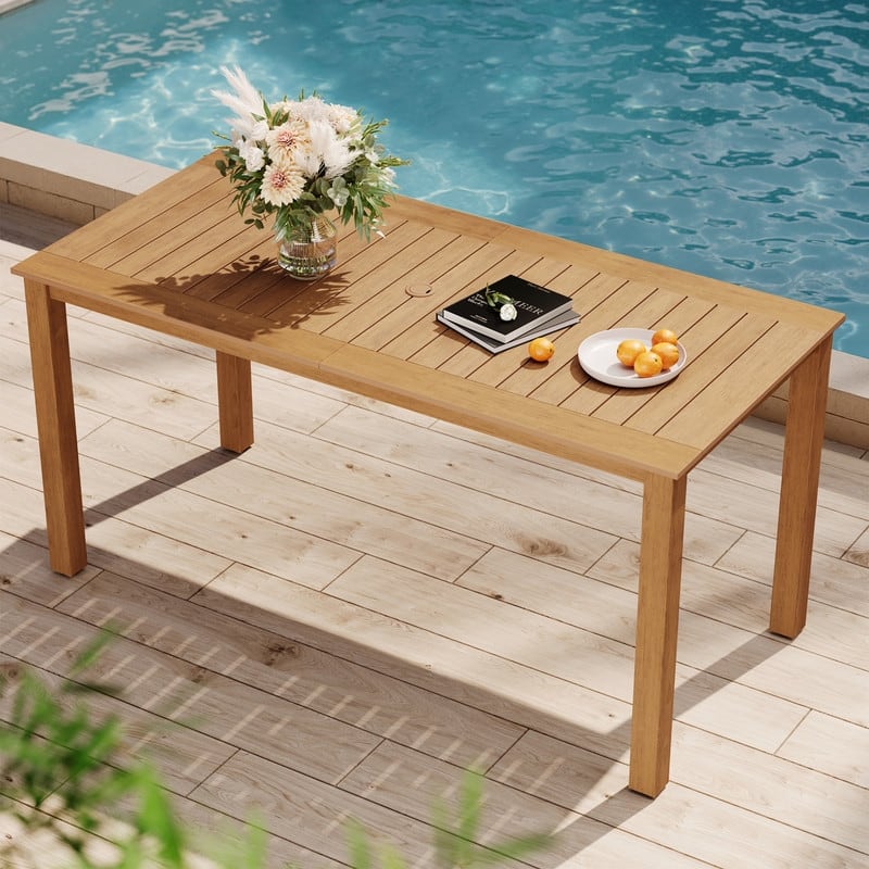 WINSOON HIPS All Weather Outdoor Patio Dining Sets with Umbrella Hole& Aluminum Frame - Teak 1 Table