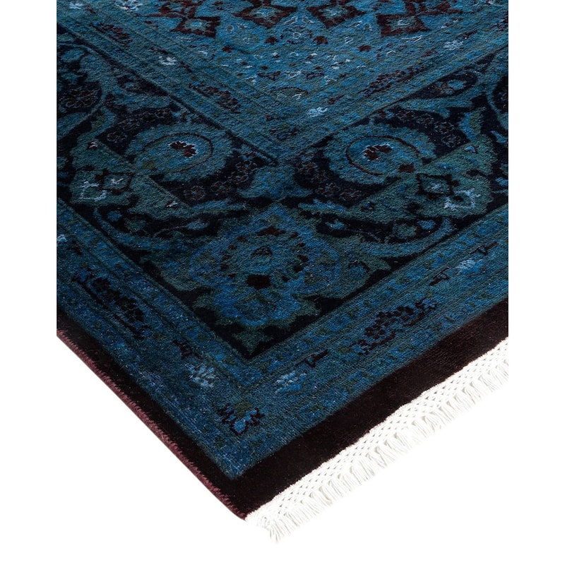 Overton Hand Knotted Wool Vintage Inspired Modern Contemporary Overdyed Blue Area Rug - 8' 1" x 10' 5"