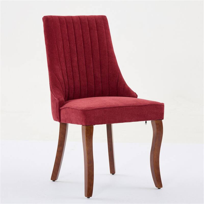 Set of 2 Fabric Upholstered Kitchen Dining Chairs with Solid Wood Legs
