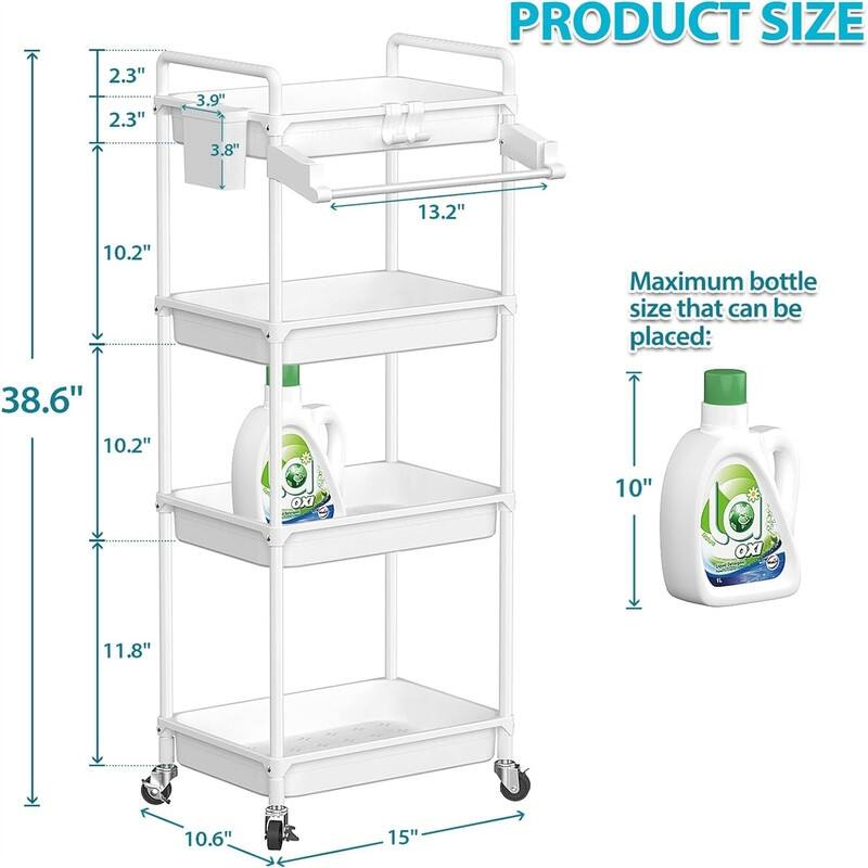 4-Tier Bathroom Organizer - 10.6"D x 15"W x 38.6"H
