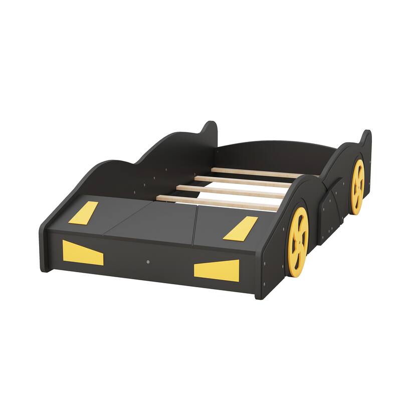 Twin/Full Size Race Car-Shaped Platform Bed with Wheels and Storage