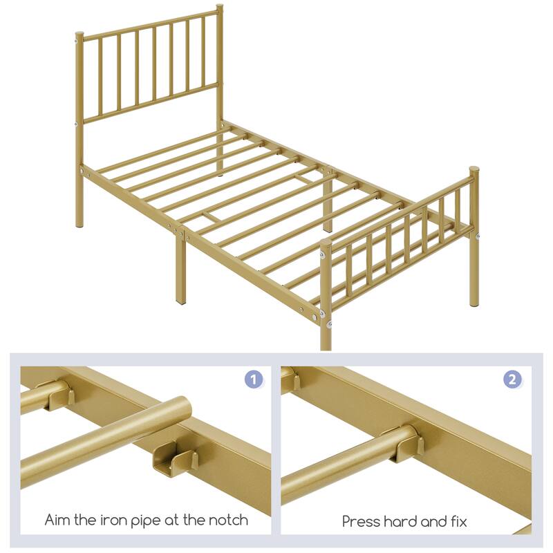 Yaheetech Minimalist Metal Platform Bed Frame with Spindle Headboard and Footboard