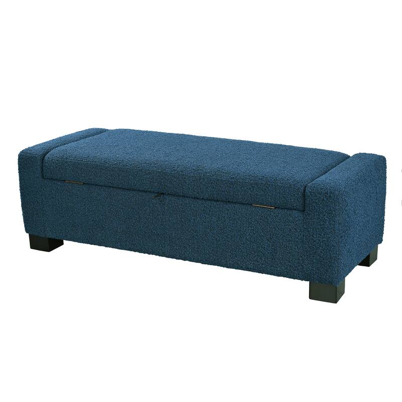 50" Ottoman Bench in Textured Fabric, Rectangular Design with Hinged Lid for Seating, Footrest, and Hidden Storage