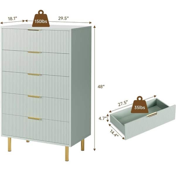 dimension image slide 2 of 4, Modern Design 5 Drawer Dresser, Storage Cabinet for Bedroom, Living Room, Closet, Hallway