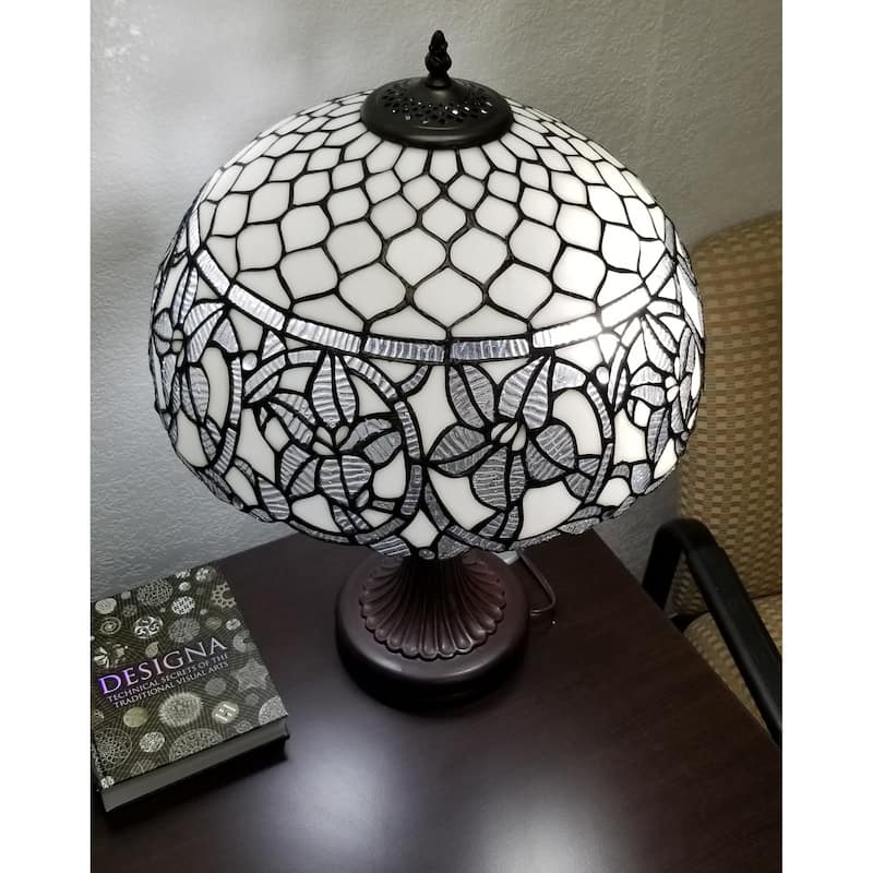 Tiffany Style Table Lamp 24" Tall Stained Glass White Decor Nightstand Bedroom Handmade Gift AM273TL16B Amora Lighting