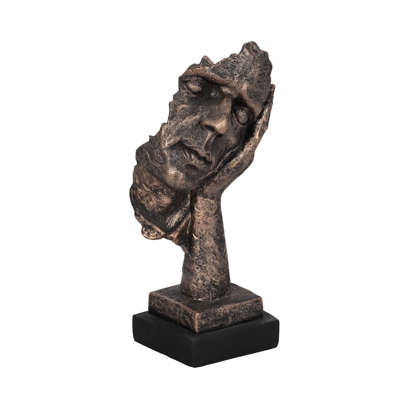 5"Lx4"Wx13"H Bronze Resin Sleepy Head Sculpture, Decorative Figurine for Office, Living Room, or Bedroom Decor, Unique