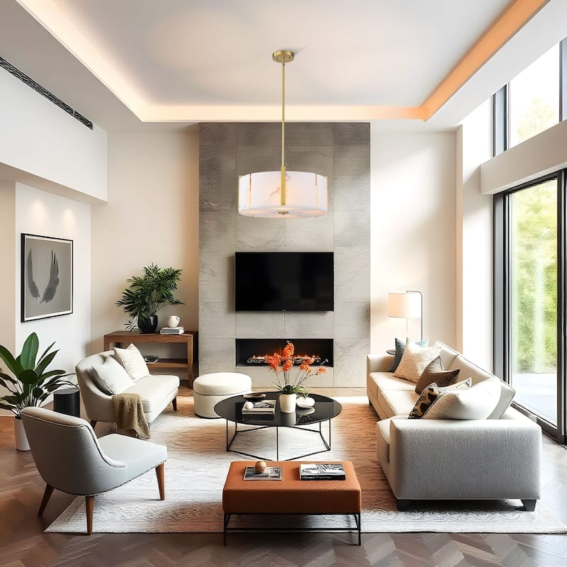 Starsky 4-Light Natural Alabaster Drum Chandelier