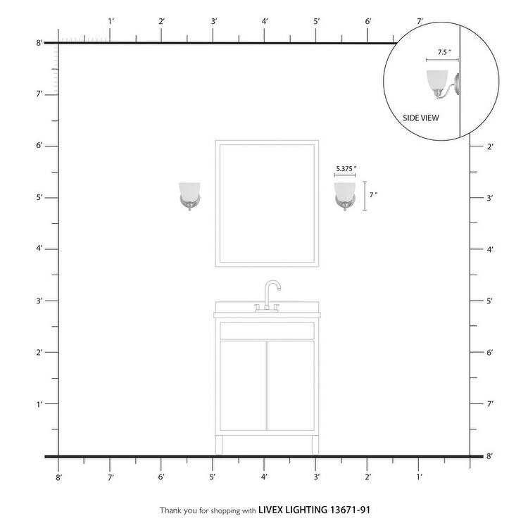 Livex Lighting 1-Light Brushed Nickel Wall Sconce, 13671-91 - 5.375" W 7" H 7.5" EXT