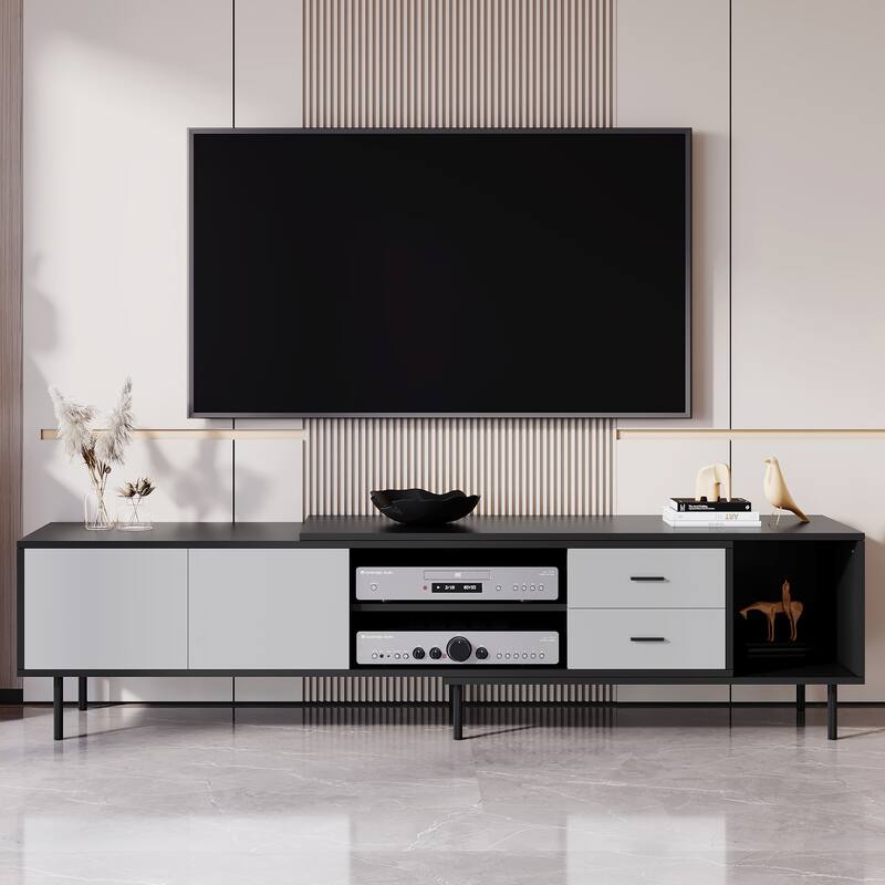 Stylish Media Console Table for TVs up to 80", TV Stand with Concealed Storage & Open Shelves