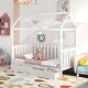 preview thumbnail 1 of 7, Twin Size Modern Solid House Bed with Fence-shaped Guardrail and 2-Drawers White