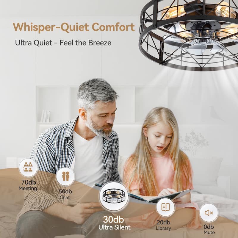20" 7-Blade Flush Mount Caged Ceiling Fan with Light Remote